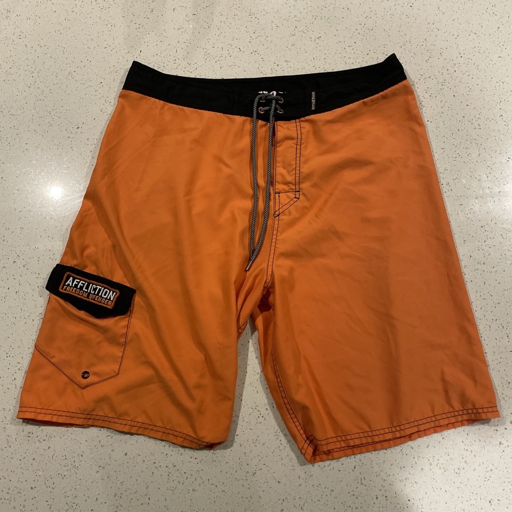 Affliction Shorts Mens 36 Orange Freedom Defender Board Shorts Swimwear Trunks‎